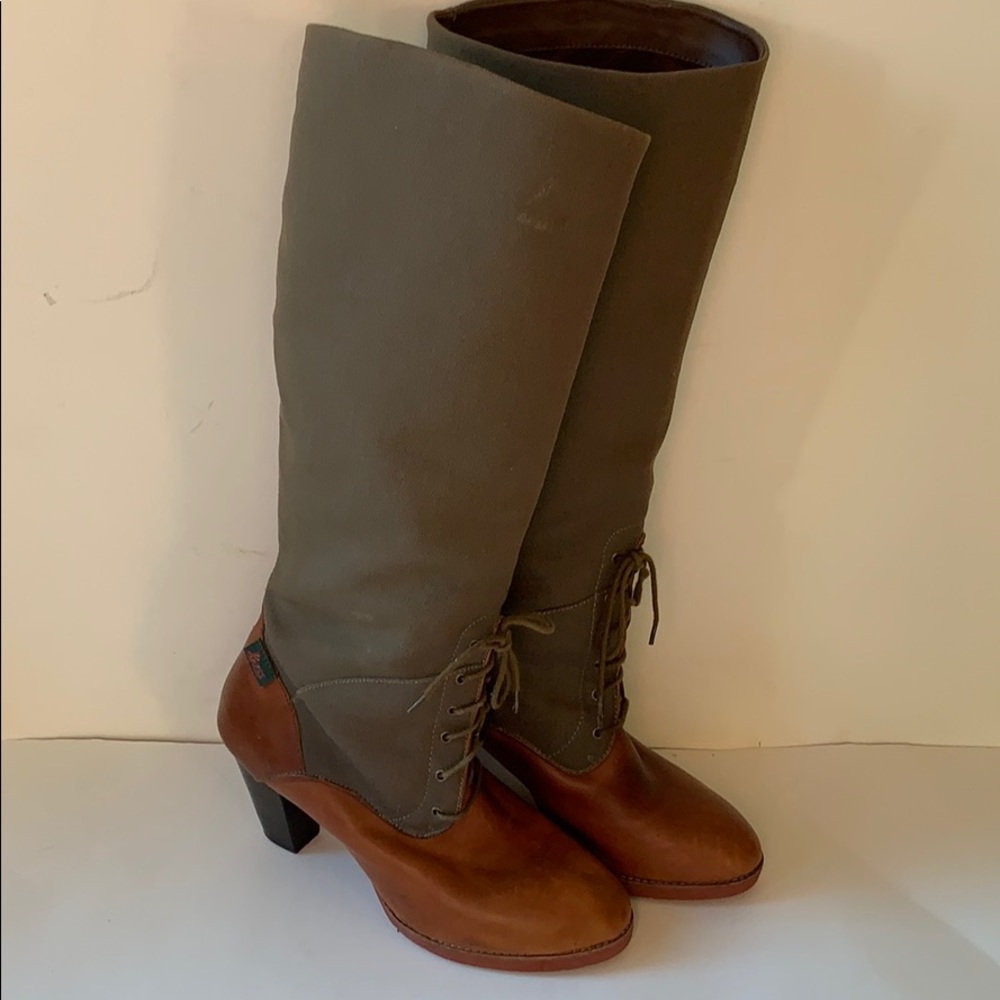 Bass Leather Canvas Knee High Boots 10M Steampunk